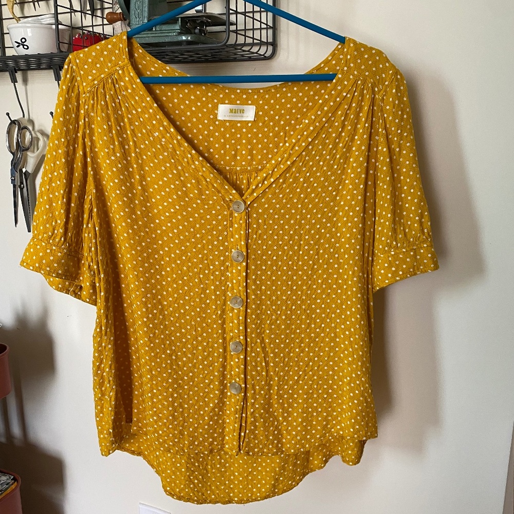 Anthropologie Maeve Hansley yellow dot blouse